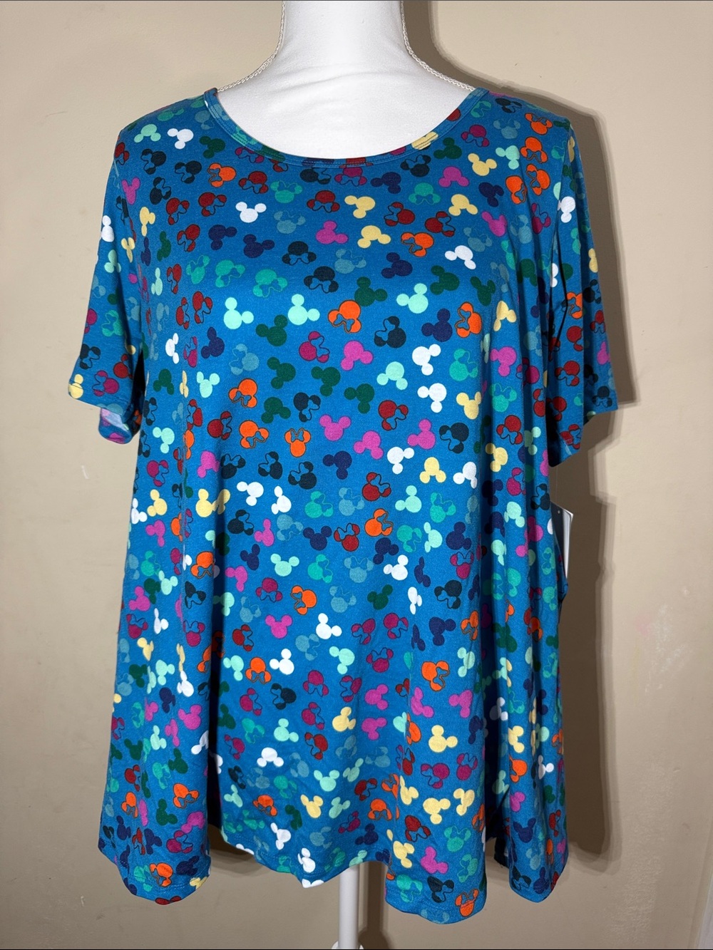 LuLaRoe Blue Short-Sleeve Scoop Neck Tee with Colorful Dot Motif Disney